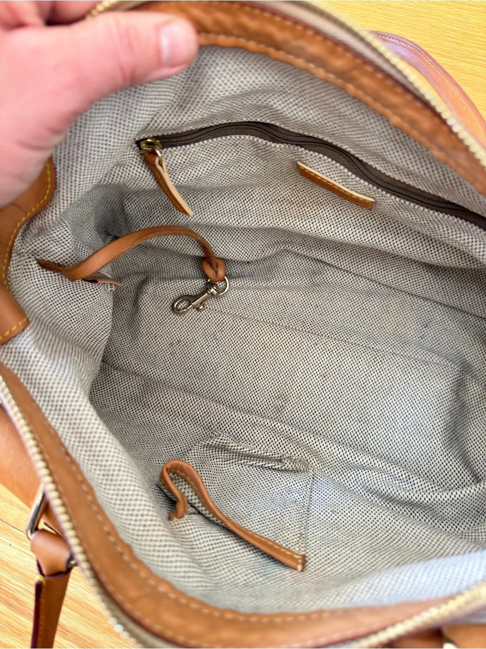 Vintage Dooney & Bourke Blue Monogram Canvas with Brown Leather Trim Satchel